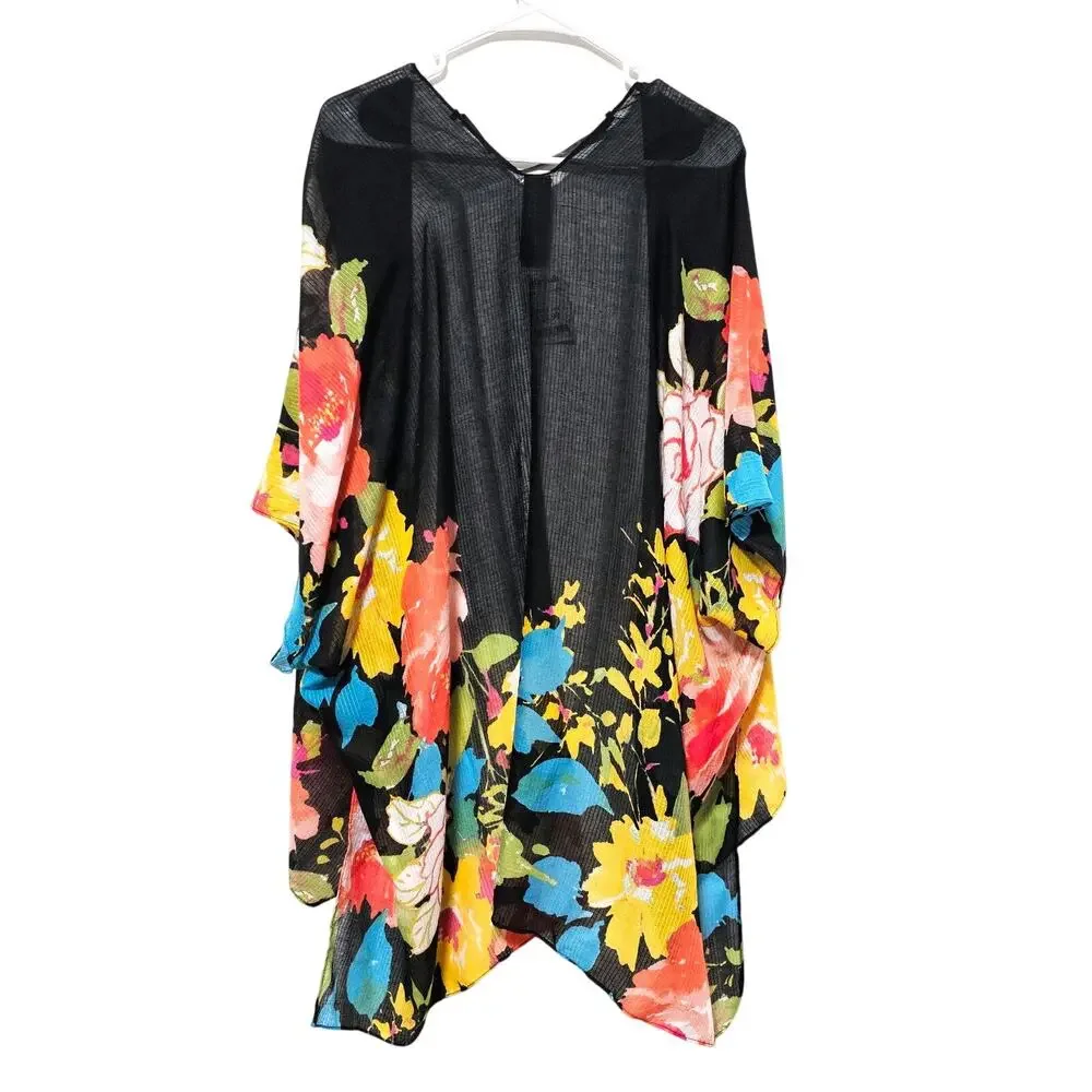 Vince Camuto Womens One Size Open Front Shrug/Cardigan Black & Multicolor Floral